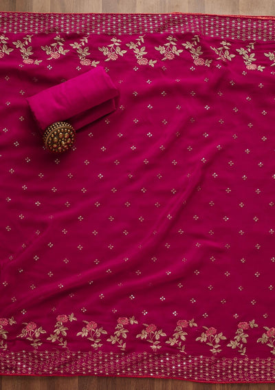 Rani Pink Sequins Semi Crepe Semi-Stitched Salwar Suit-Koskii