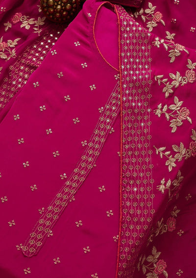 Rani Pink Sequins Semi Crepe Semi-Stitched Salwar Suit-Koskii