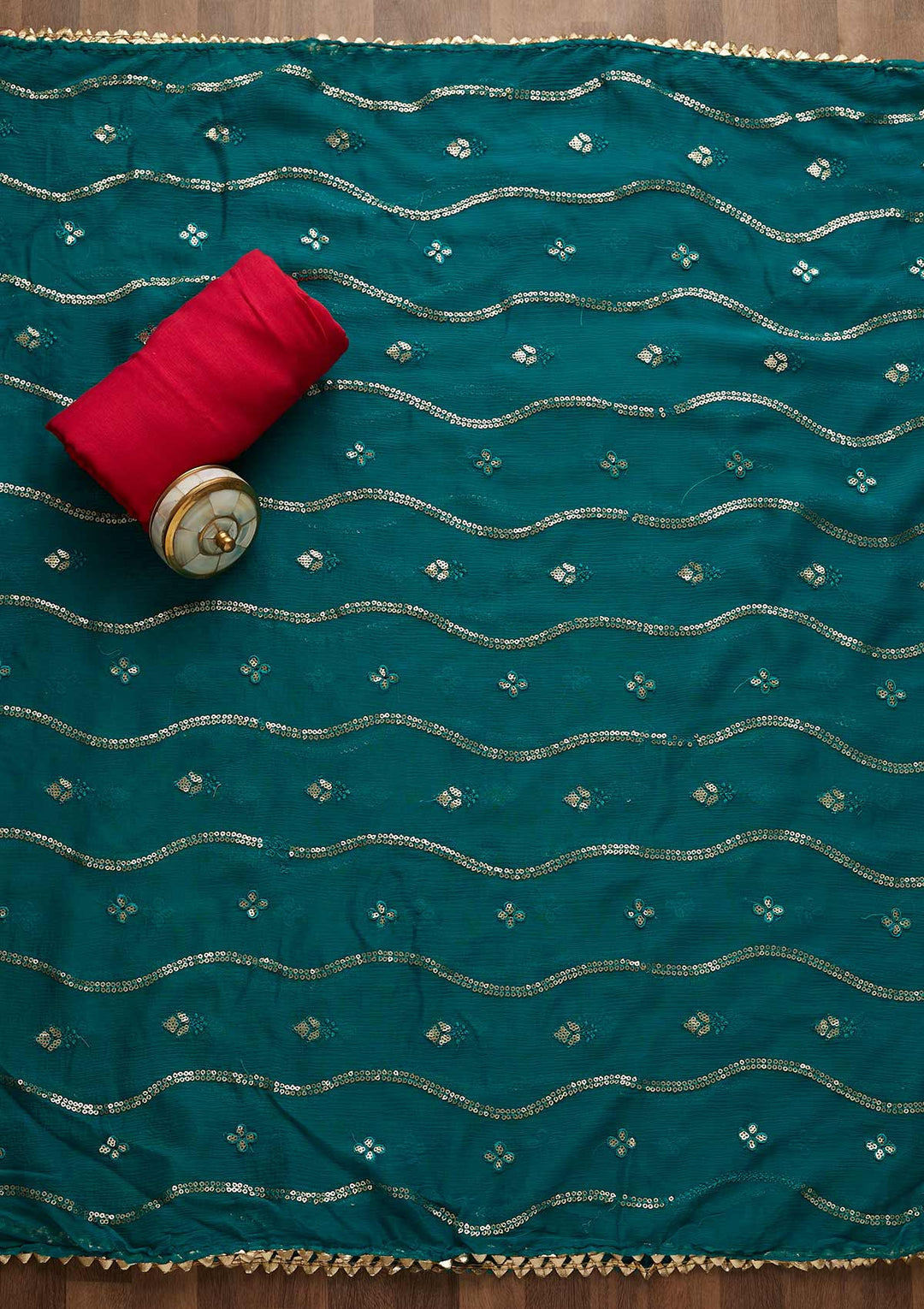 Rani Pink Sequins Semi Crepe Unstitched Salwar Suit-Koskii