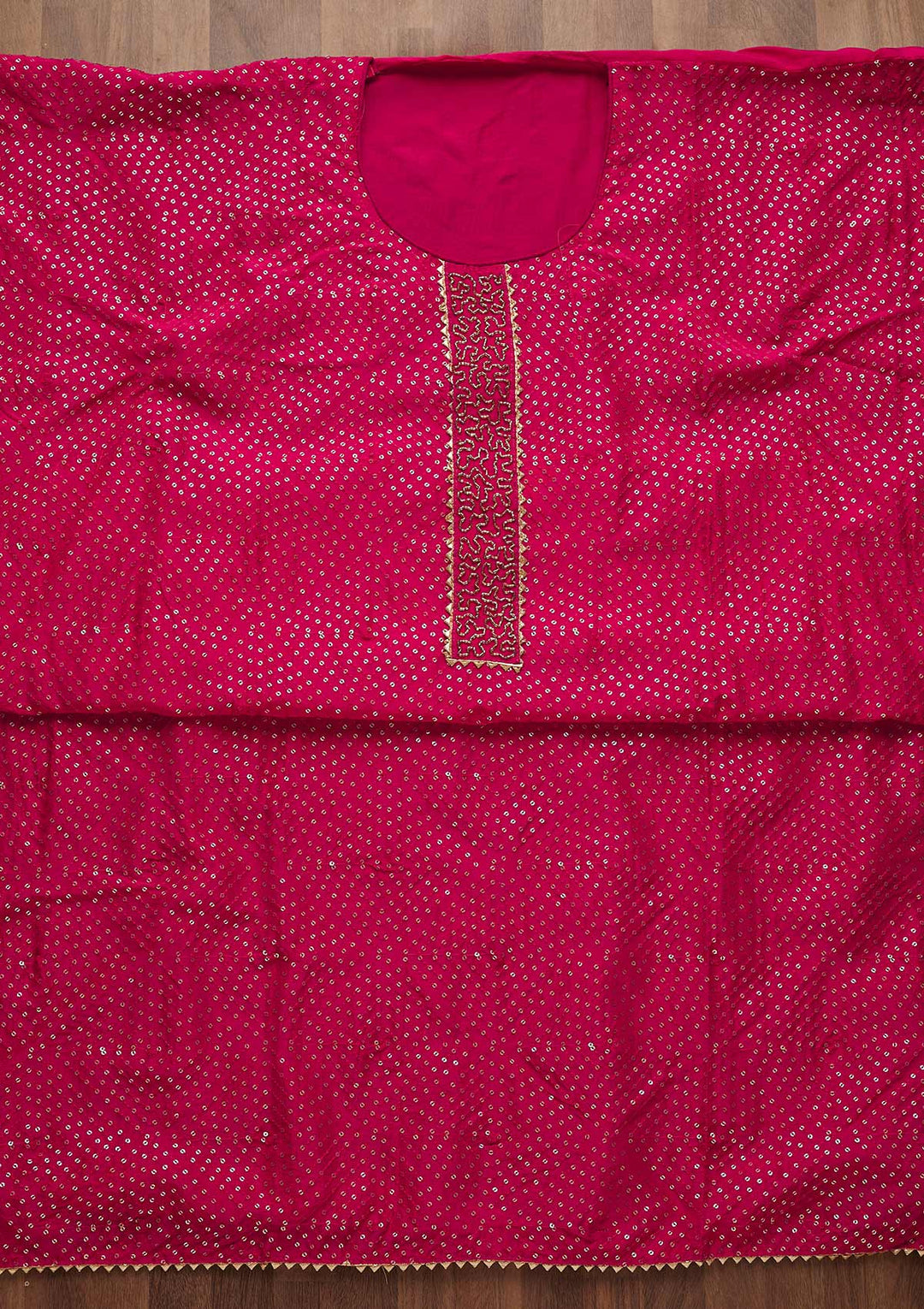 Rani Pink Sequins Semi Crepe Unstitched Salwar Suit-Koskii