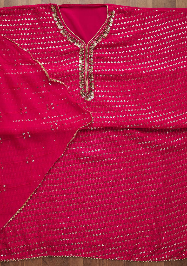 Rani Pink Sequins Semi Crepe Unstitched Salwar Suit-Koskii