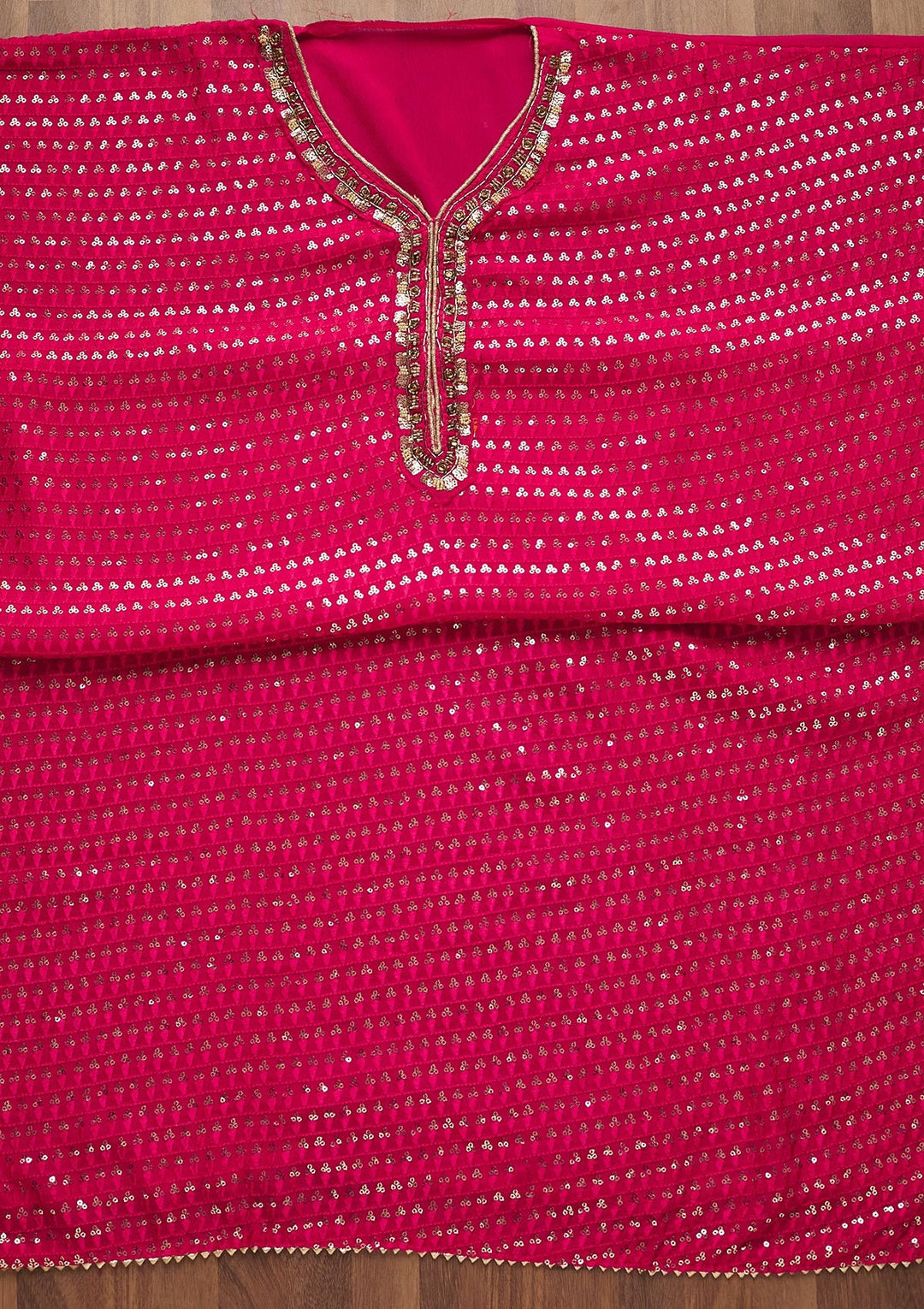 Rani Pink Sequins Semi Crepe Unstitched Salwar Suit-Koskii