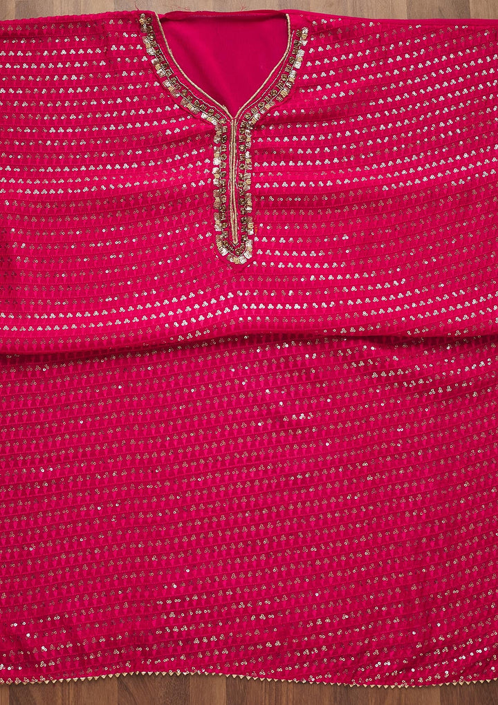 Rani Pink Sequins Semi Crepe Unstitched Salwar Suit-Koskii
