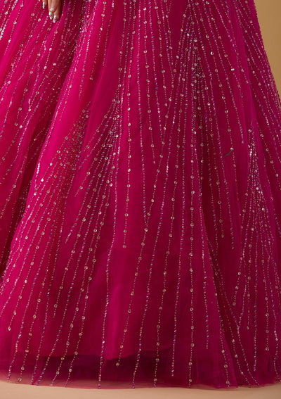 Rani Pink Silver Stonework Net Gown-Koskii