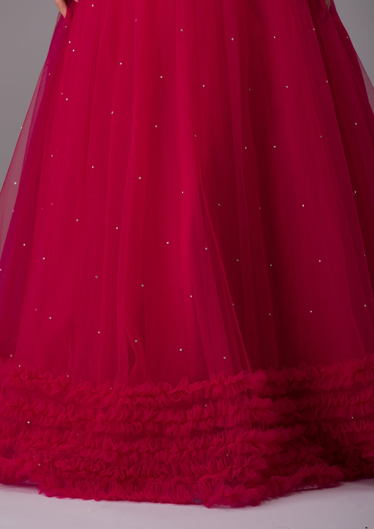 Rani Pink Silver Stonework Net Designer Lehenga-Koskii