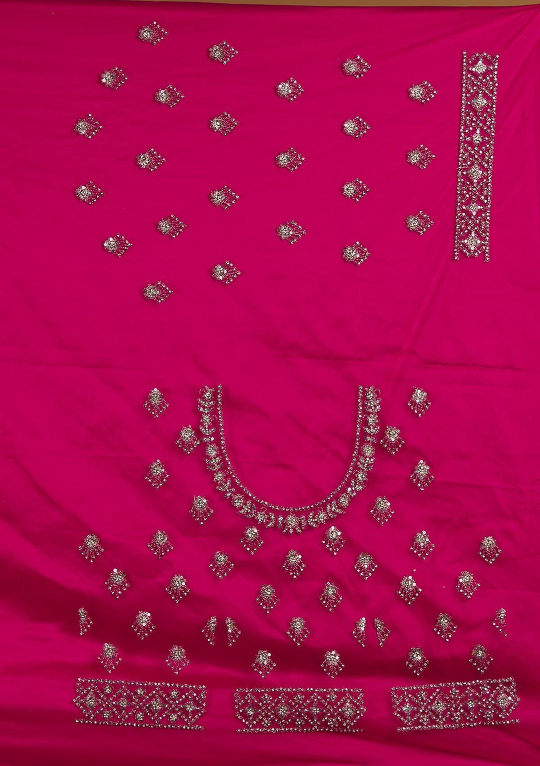 Rani Pink Silver Stonework Net Designer Semi-Stitched Lehenga - Koskii