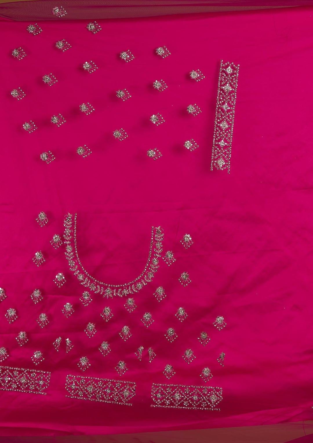 Rani Pink Silver Stonework Net Designer Semi-Stitched Lehenga - Koskii