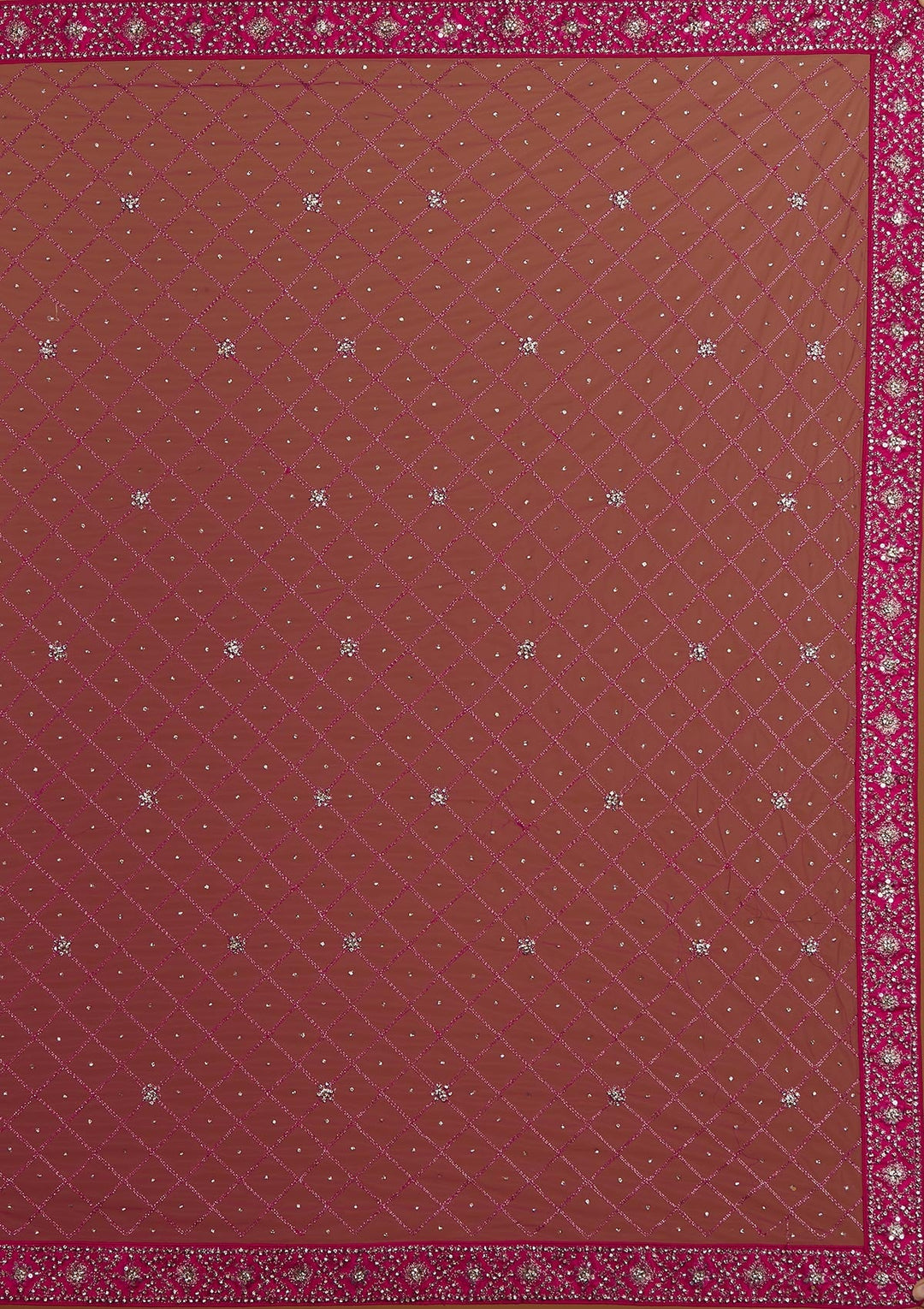 Rani Pink Silver Stonework Net Designer Semi-Stitched Lehenga - Koskii