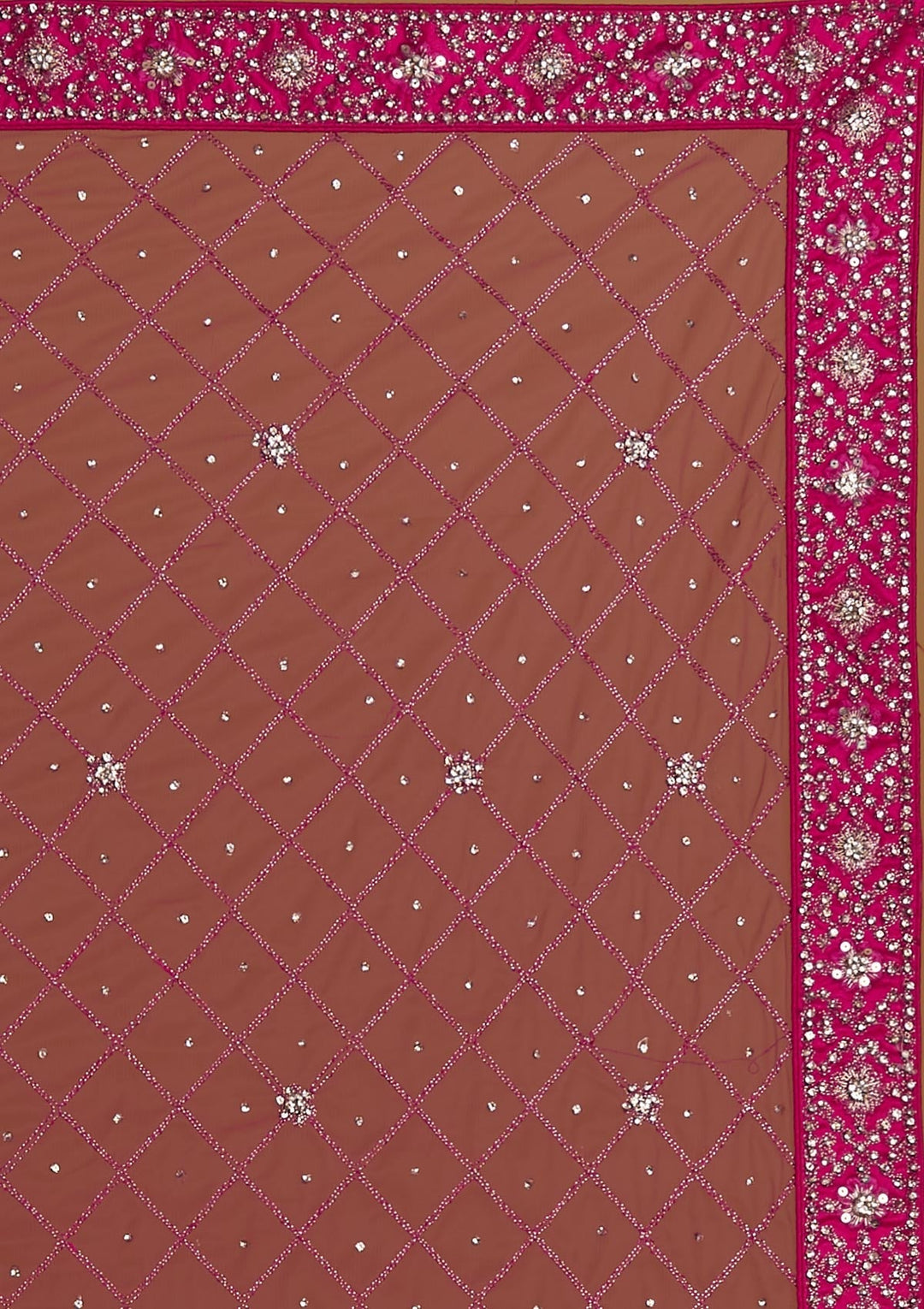 Rani Pink Silver Stonework Net Designer Semi-Stitched Lehenga - Koskii