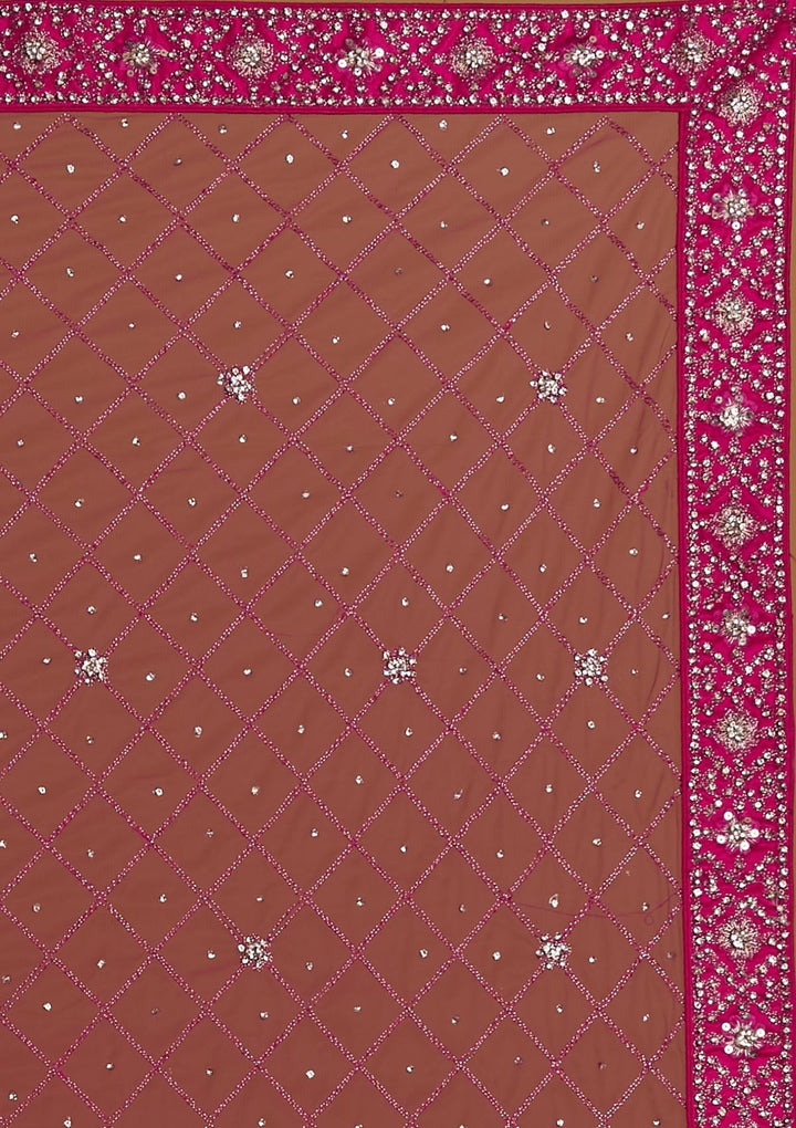 Rani Pink Silver Stonework Net Designer Semi-Stitched Lehenga - Koskii