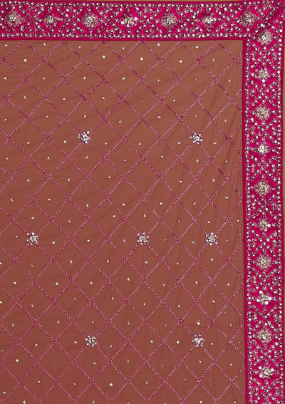 Rani Pink Silver Stonework Net Designer Semi-Stitched Lehenga - Koskii