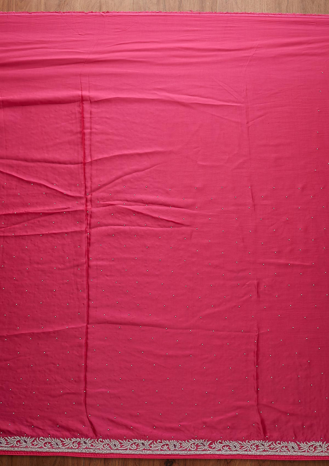 Rani Pink Silver Stonework Satin Designer Saree - koskii
