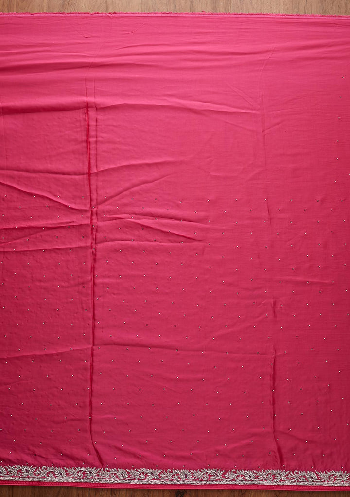 Rani Pink Silver Stonework Satin Designer Saree - koskii