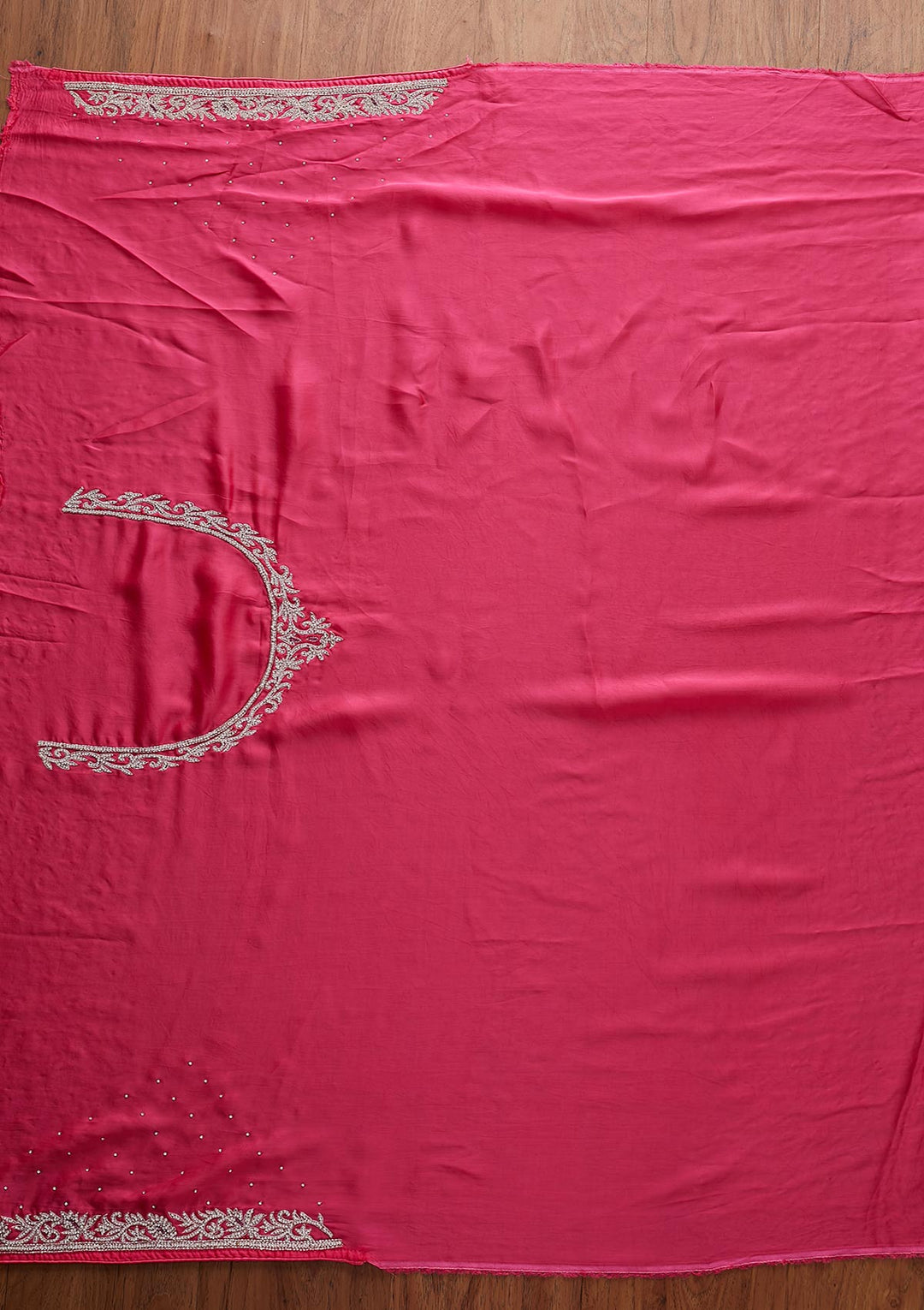 Rani Pink Silver Stonework Satin Designer Saree - koskii