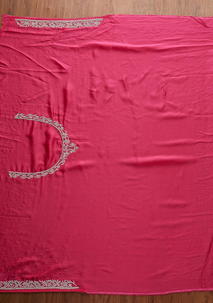 Rani Pink Silver Stonework Satin Designer Saree - koskii