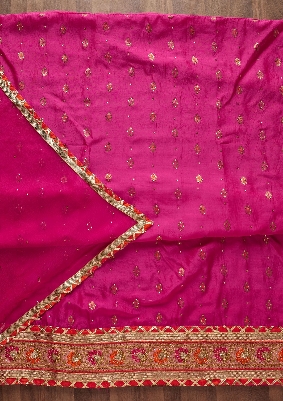 Rani Pink Stonework Art Silk Designer Unstitched Salwar Suit - Koskii