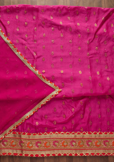 Rani Pink Stonework Art Silk Designer Unstitched Salwar Suit - Koskii