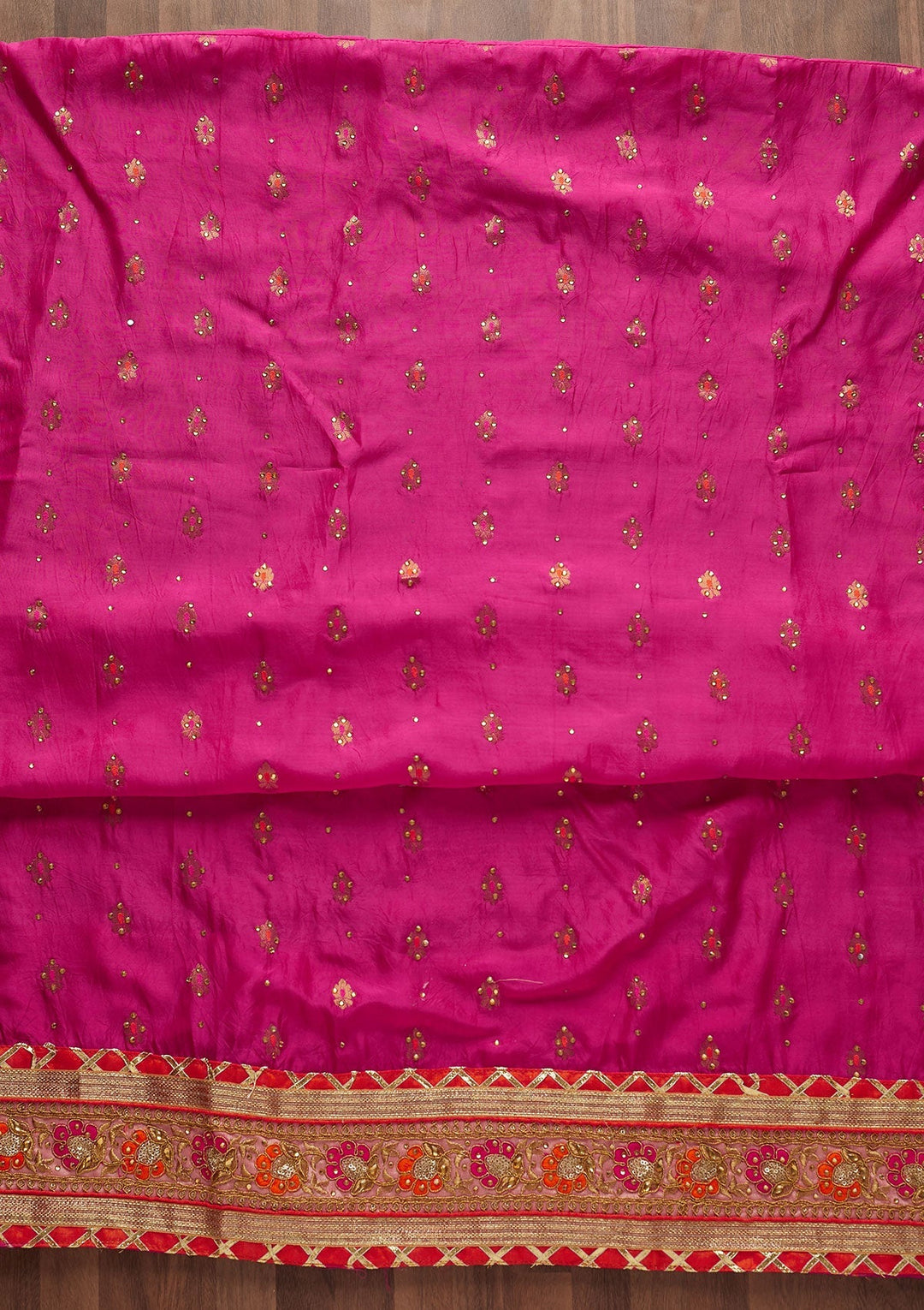 Rani Pink Stonework Art Silk Designer Unstitched Salwar Suit - Koskii