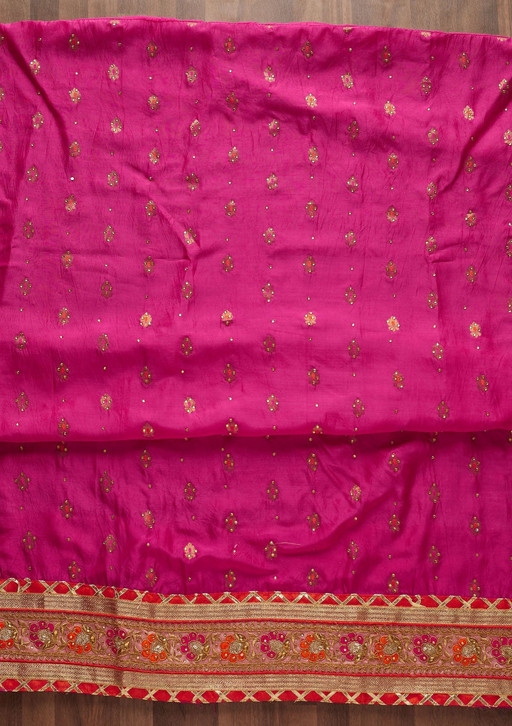 Rani Pink Stonework Art Silk Designer Unstitched Salwar Suit - Koskii