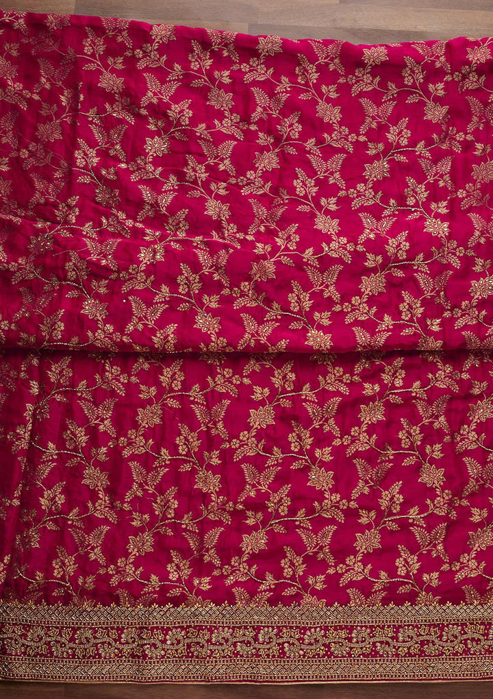 Rani Pink Stonework Chanderi Designer Unstitched Salwar Suit - Koskii