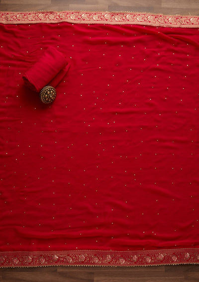 Rani Pink Stonework Chanderi Designer Unstitched Salwar Suit - Koskii