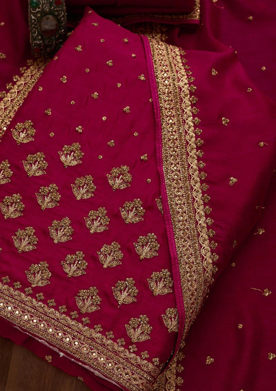 Rani Pink Stonework Georgette Unstitched Salwar Suit - Koskii