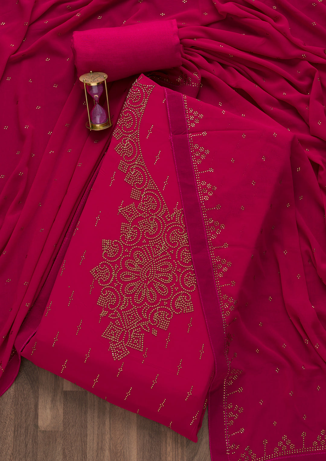 Rani Pink Stonework Georgette Semi-Stitched Salwar Suit-Koskii