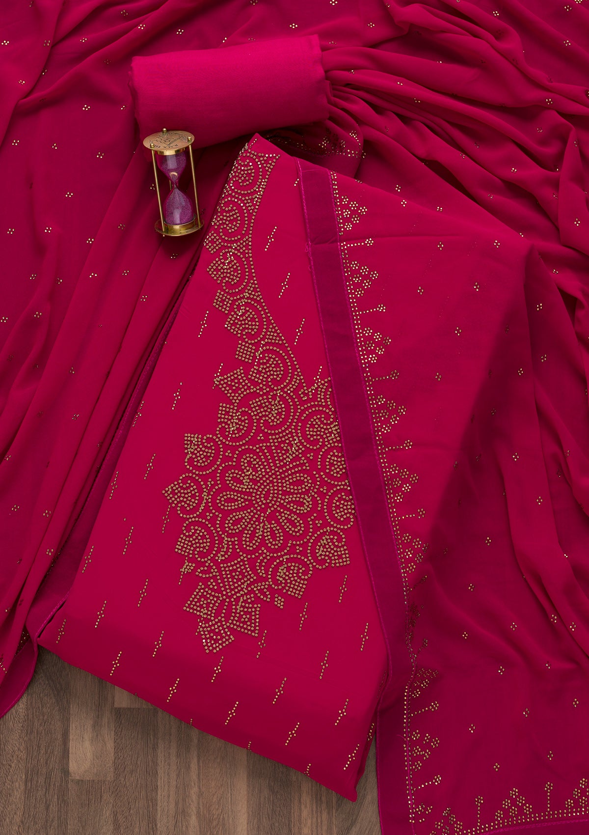 Rani Pink Stonework Georgette Semi-Stitched Salwar Suit-Koskii
