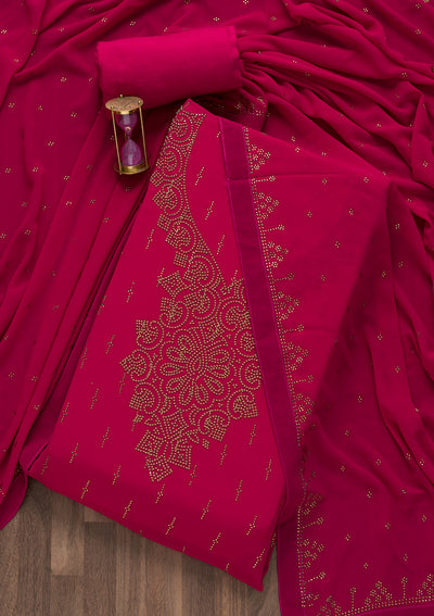 Rani Pink Stonework Georgette Semi-Stitched Salwar Suit-Koskii