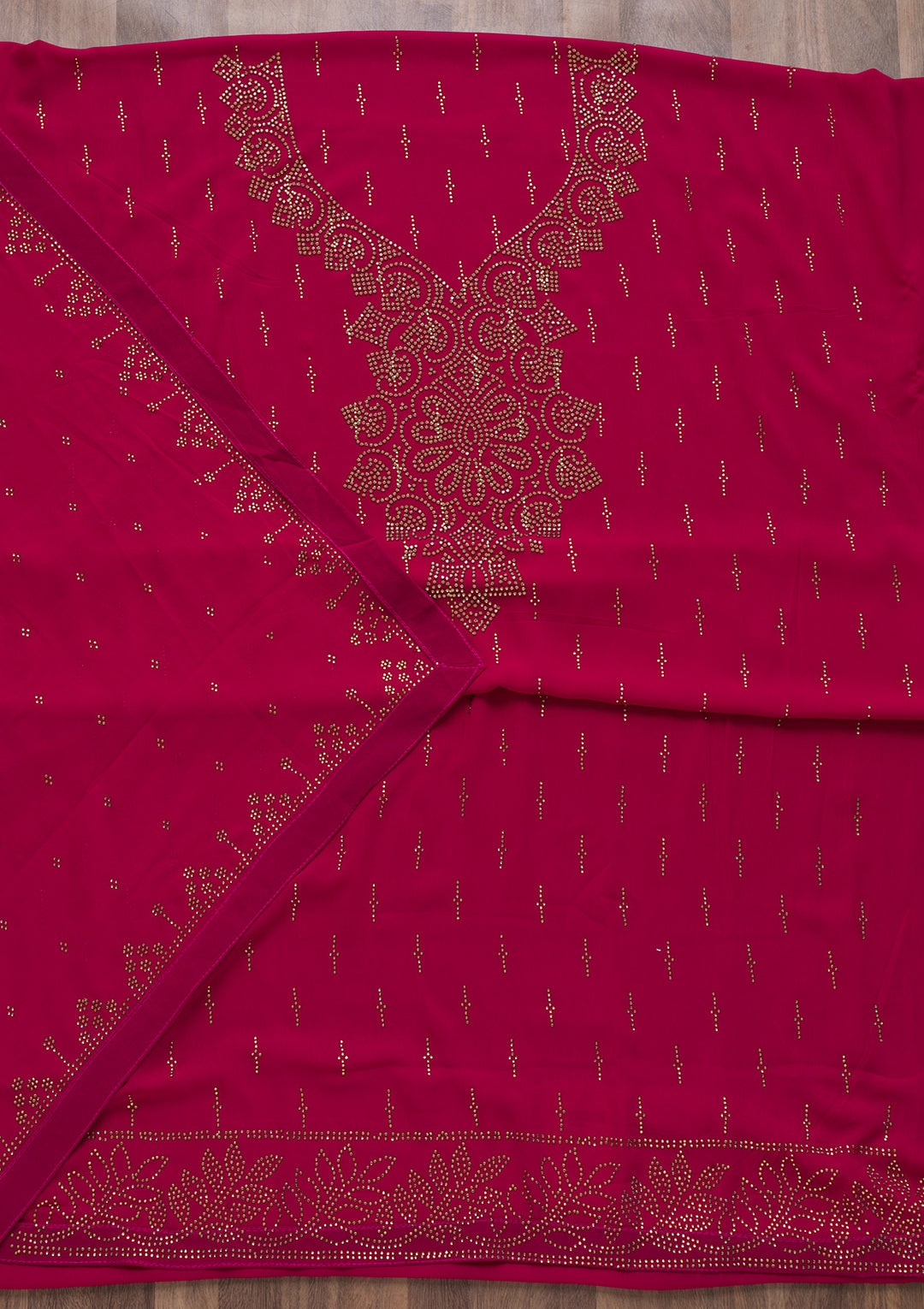 Rani Pink Stonework Georgette Semi-Stitched Salwar Suit-Koskii