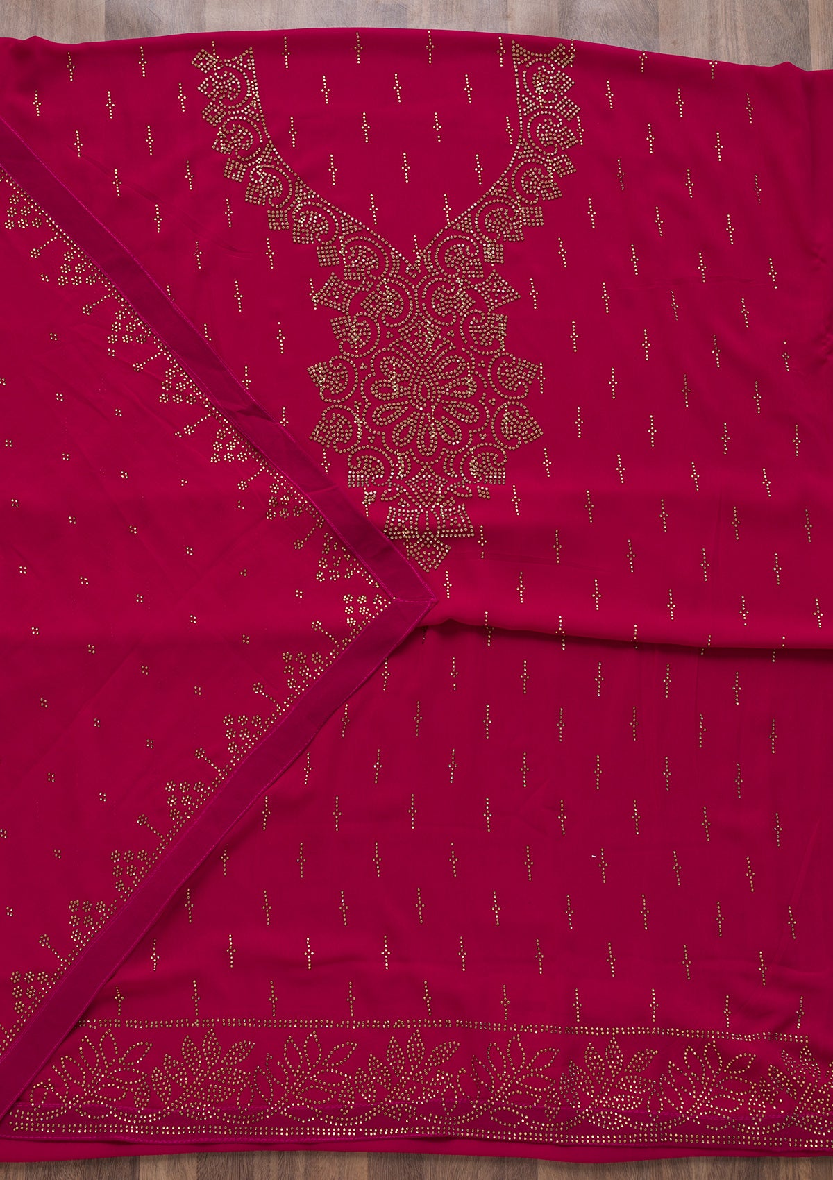 Rani Pink Stonework Georgette Semi-Stitched Salwar Suit-Koskii