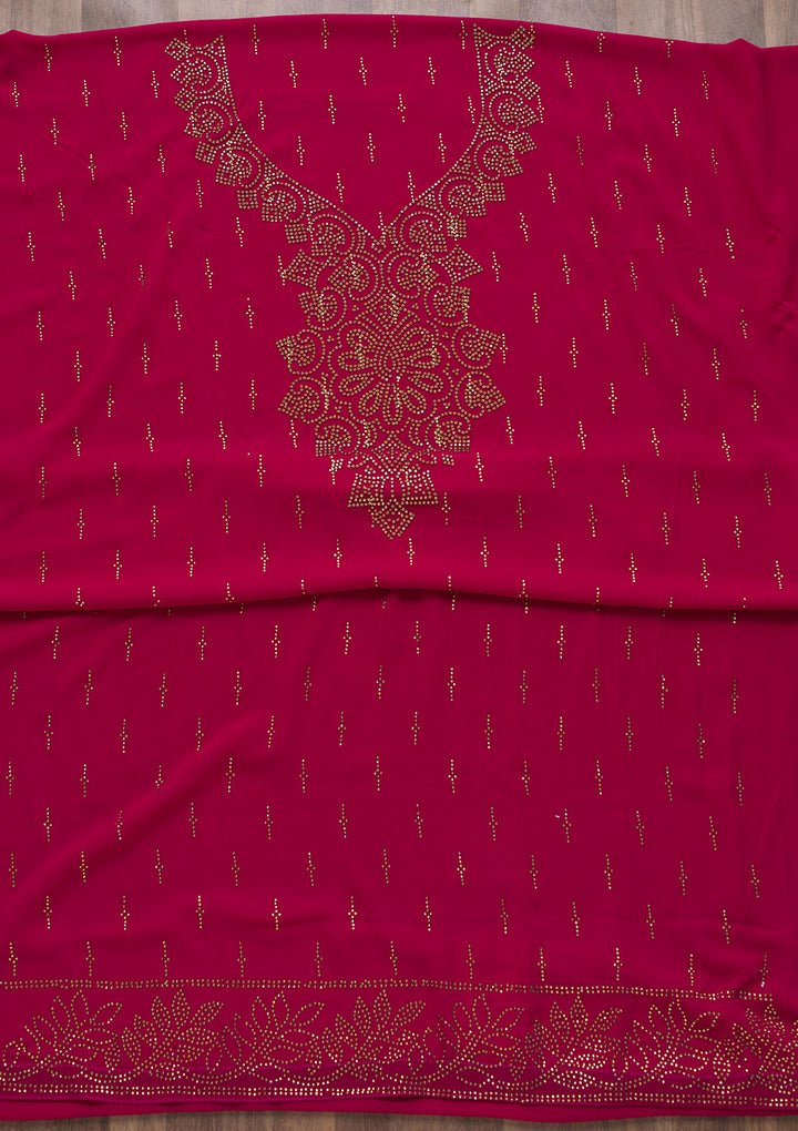 Rani Pink Stonework Georgette Semi-Stitched Salwar Suit-Koskii