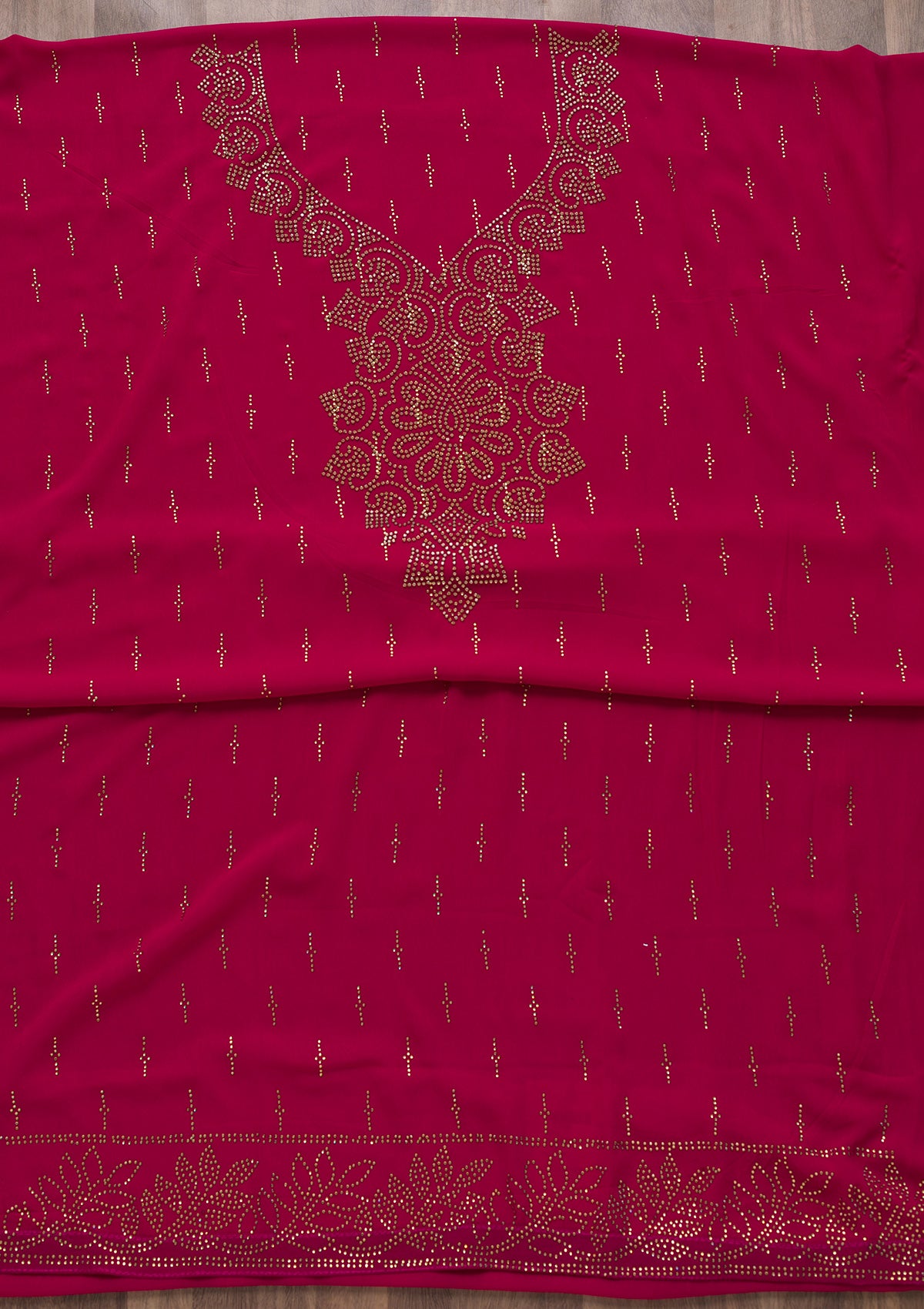 Rani Pink Stonework Georgette Semi-Stitched Salwar Suit-Koskii