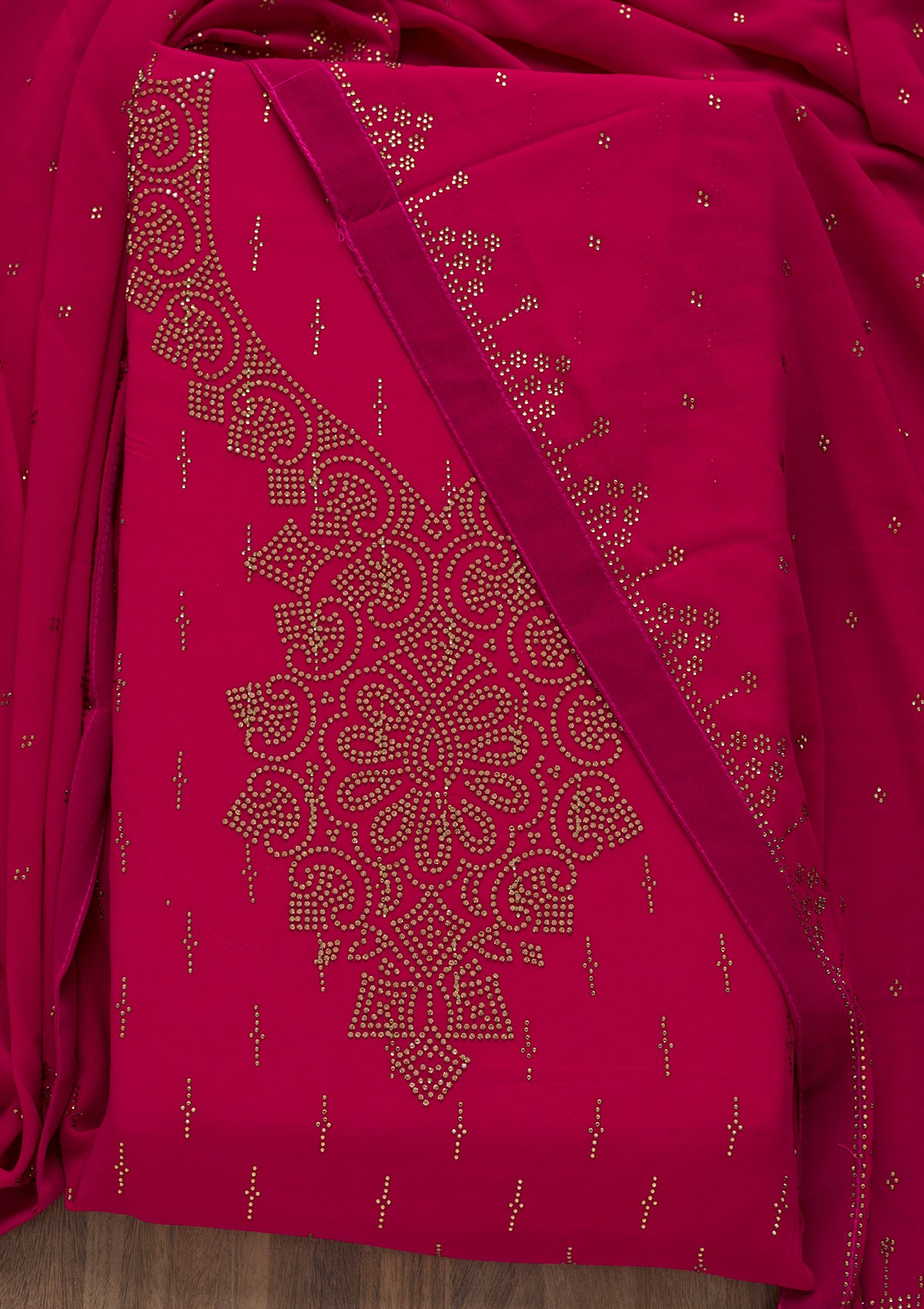 Rani Pink Stonework Georgette Semi-Stitched Salwar Suit-Koskii