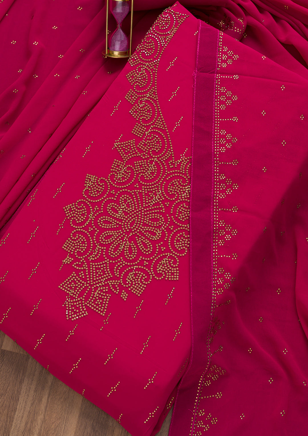 Rani Pink Stonework Georgette Semi-Stitched Salwar Suit-Koskii