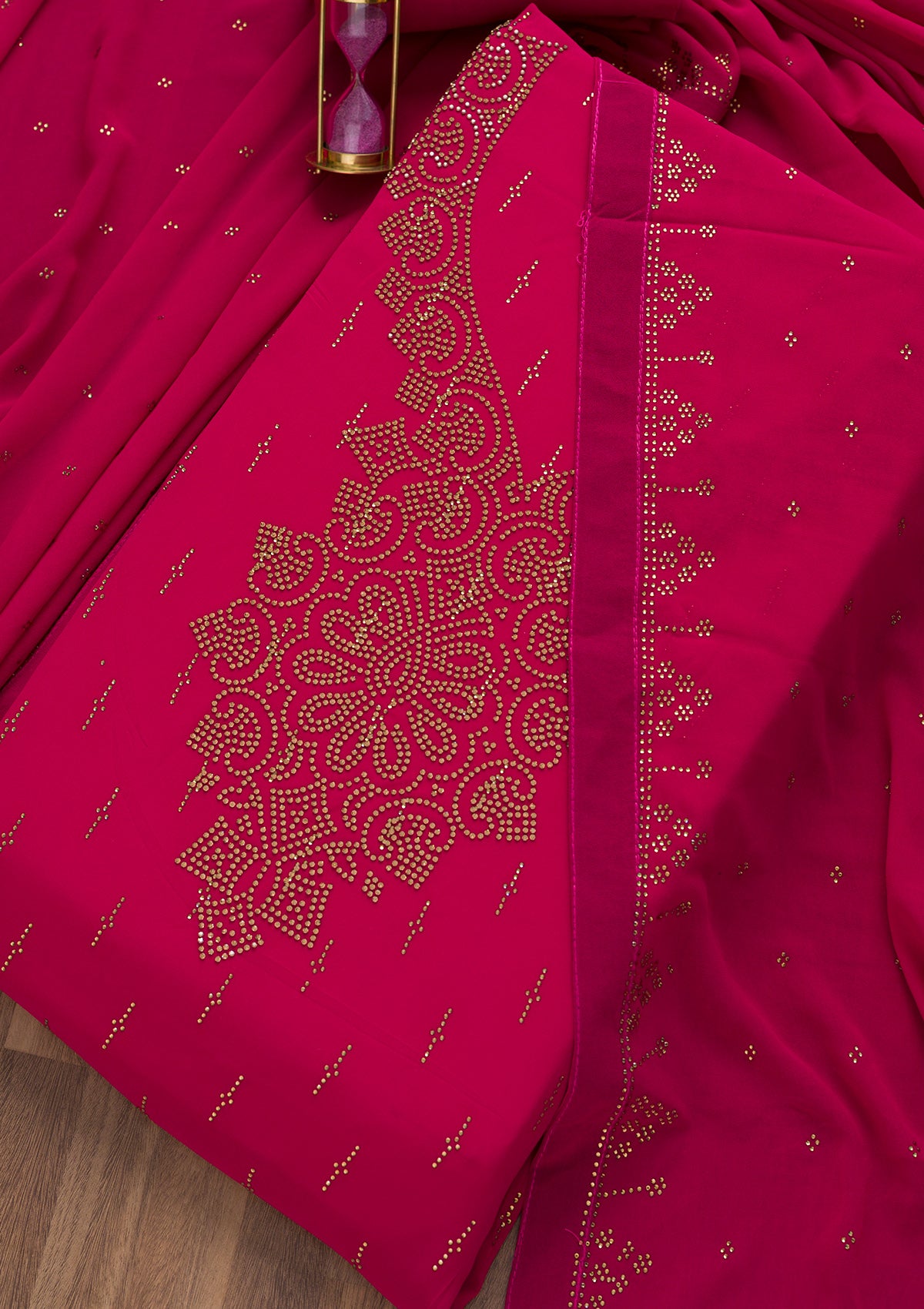 Rani Pink Stonework Georgette Semi-Stitched Salwar Suit-Koskii