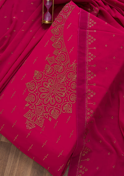 Rani Pink Stonework Georgette Semi-Stitched Salwar Suit-Koskii