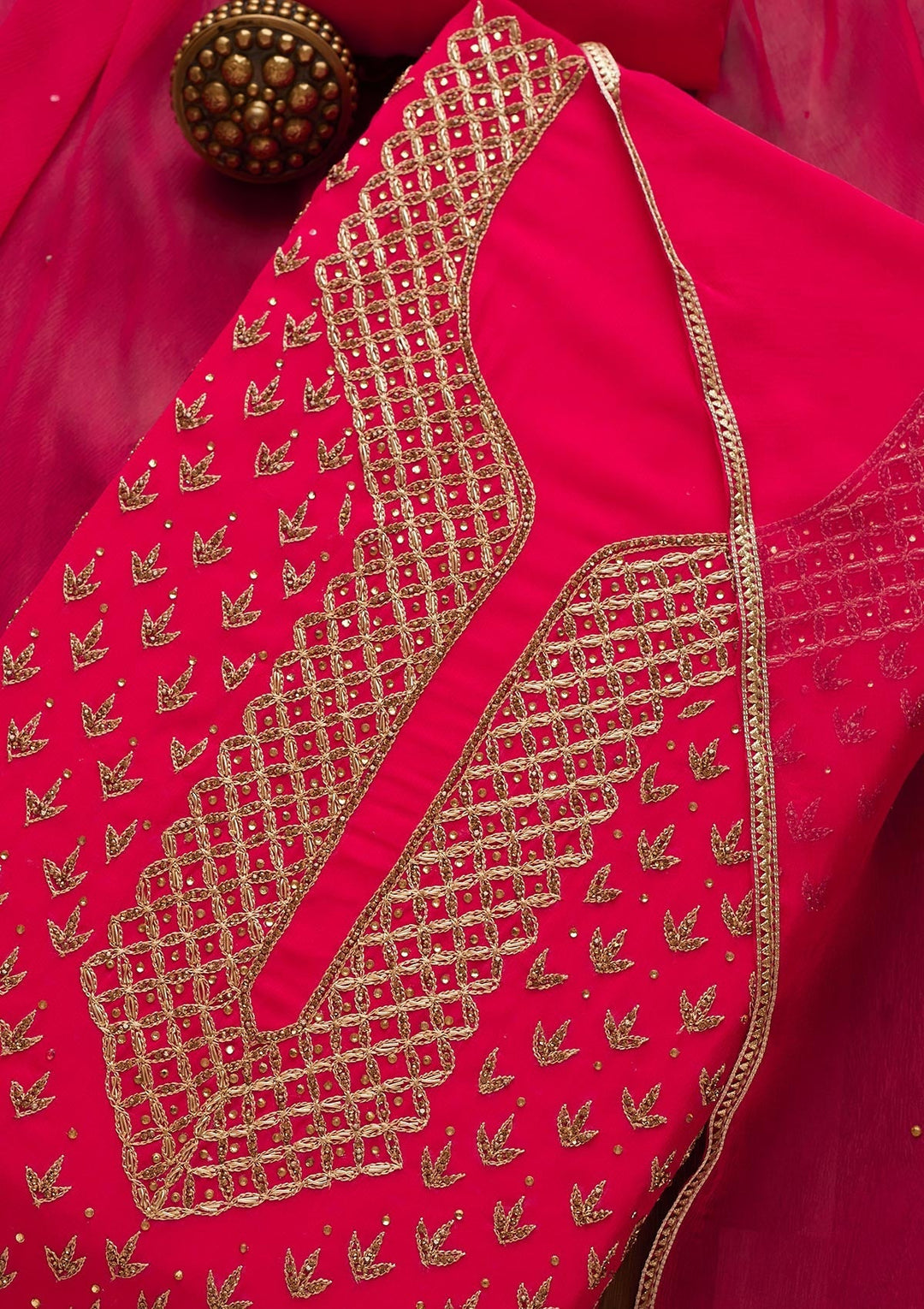 Rani Pink Stonework Georgette Unstitched Salwar Suit-Koskii