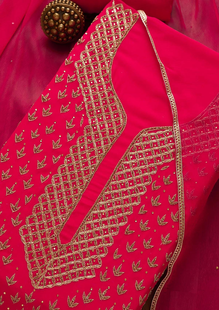 Rani Pink Stonework Georgette Unstitched Salwar Suit-Koskii