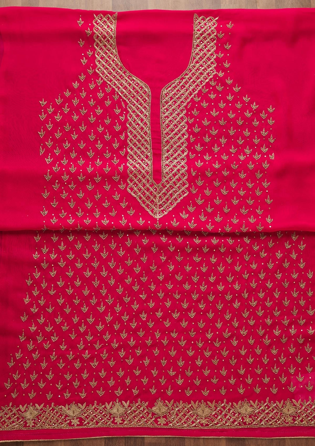 Rani Pink Stonework Georgette Unstitched Salwar Suit-Koskii