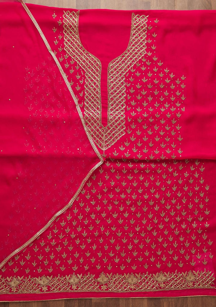 Rani Pink Stonework Georgette Unstitched Salwar Suit-Koskii