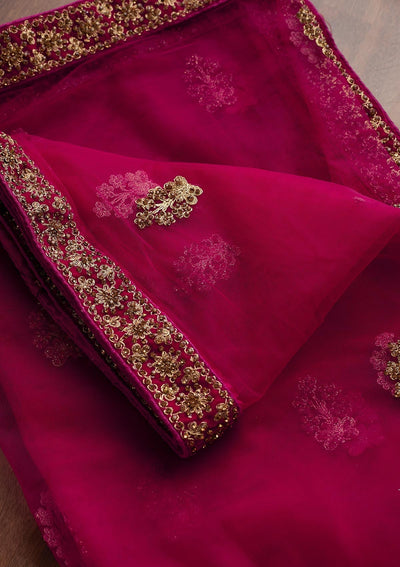 Rani Pink Stonework Net Designer Dupatta - Koskii