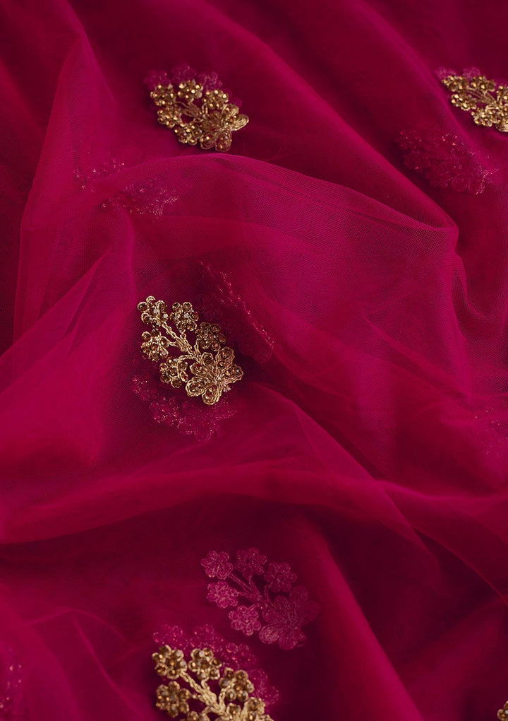 Rani Pink Stonework Net Designer Dupatta - Koskii
