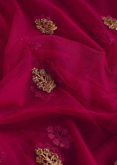 Rani Pink Stonework Net Designer Dupatta - Koskii