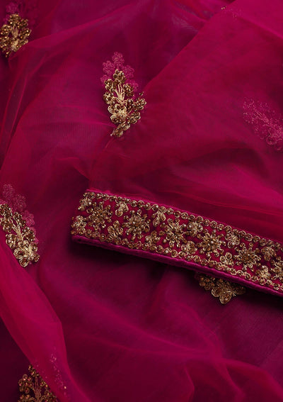 Rani Pink Stonework Net Designer Dupatta - Koskii
