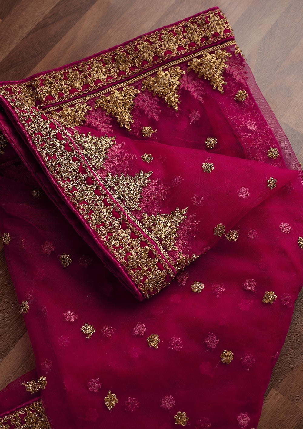 Rani Pink Stonework Net Designer Dupatta - Koskii
