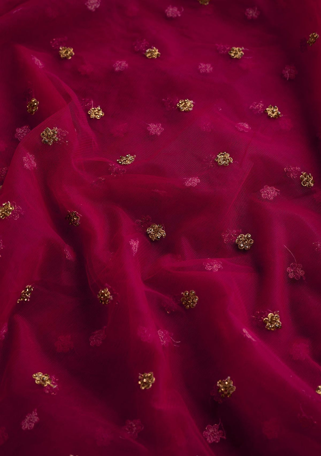 Rani Pink Stonework Net Designer Dupatta - Koskii