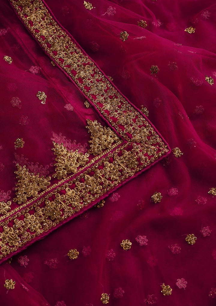 Rani Pink Stonework Net Designer Dupatta - Koskii