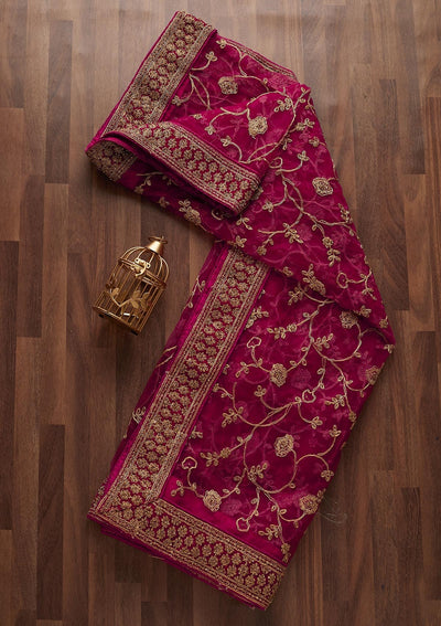 Rani Pink Stonework Net Designer Dupatta - Koskii