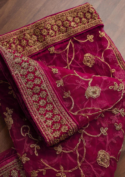 Rani Pink Stonework Net Designer Dupatta - Koskii